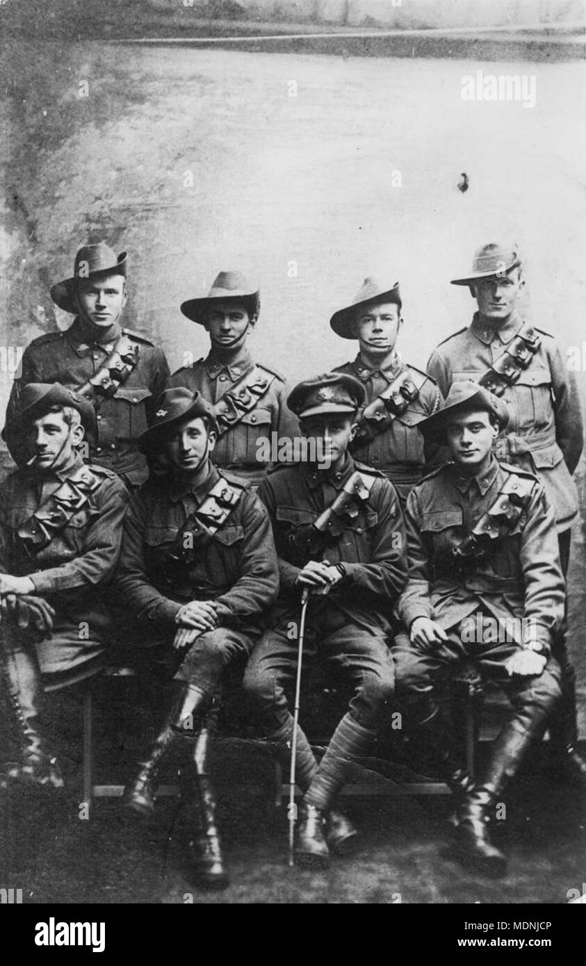 Picture postcard portrait of eight Australian soldiers from World War Stock Photo