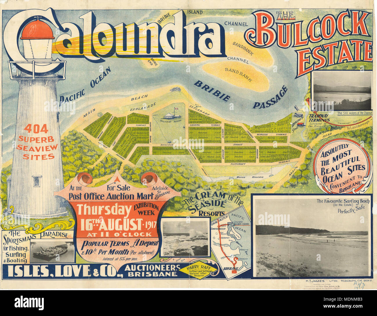 Real estate map of Bulcock Estate, Caloundra, 1917 Stock Photo