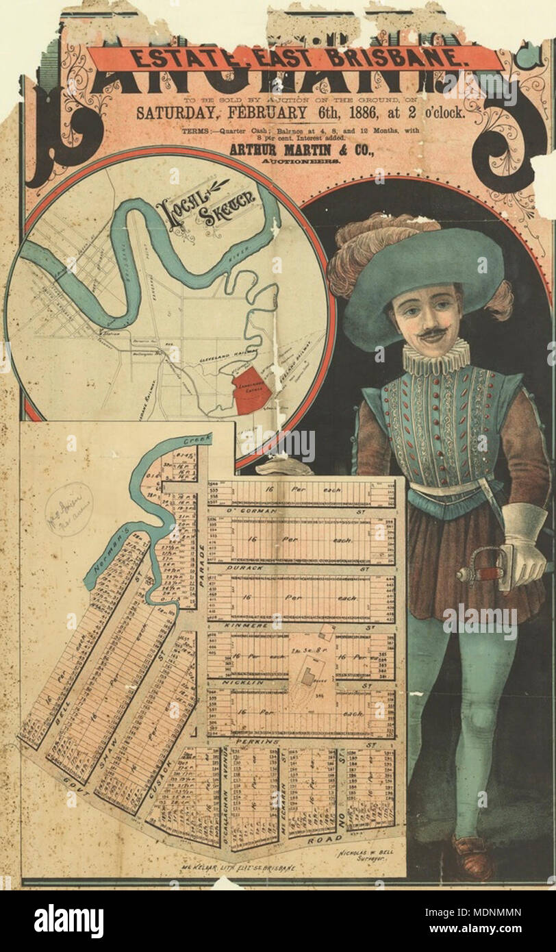 Real estate map of Langlands Estate East, Brisbane, 1886 Stock Photo Alamy