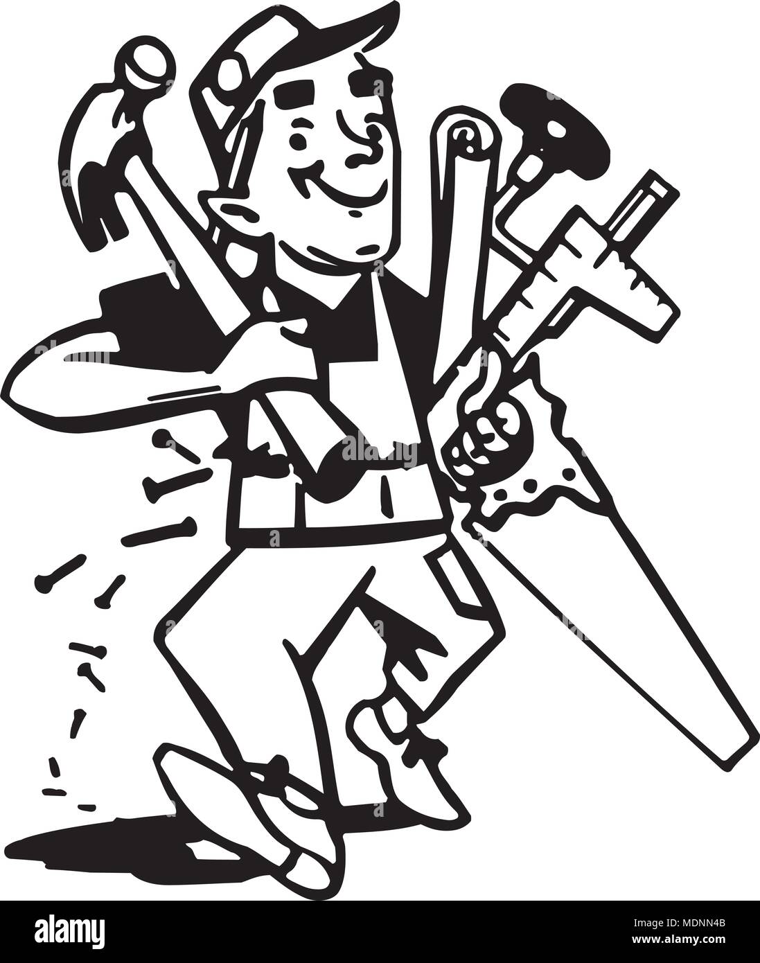 Carpenter With Tools - Retro Clipart Illustration Stock Vector
