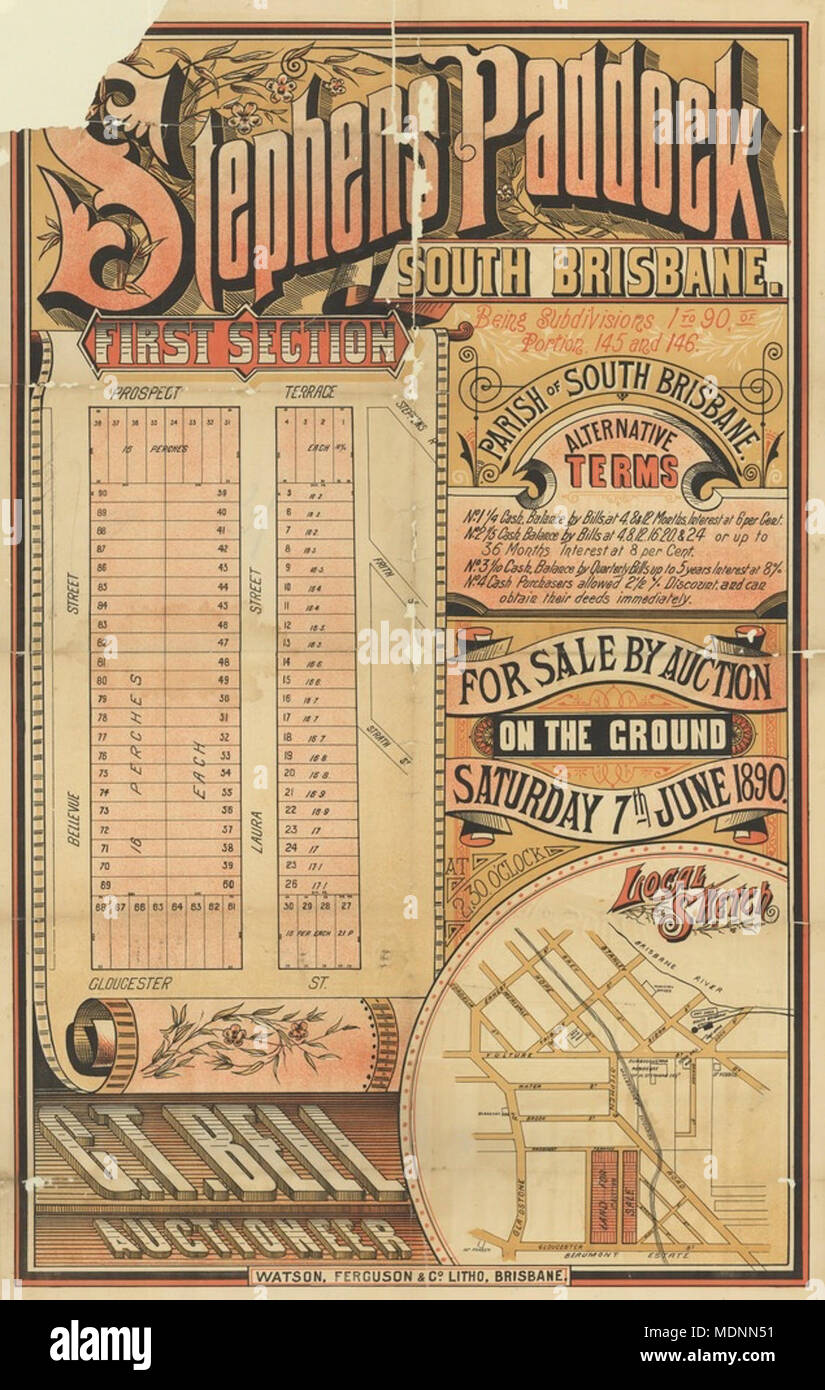 Real estate map of Stephens Paddock Estate (first section), South Stock Photo Alamy