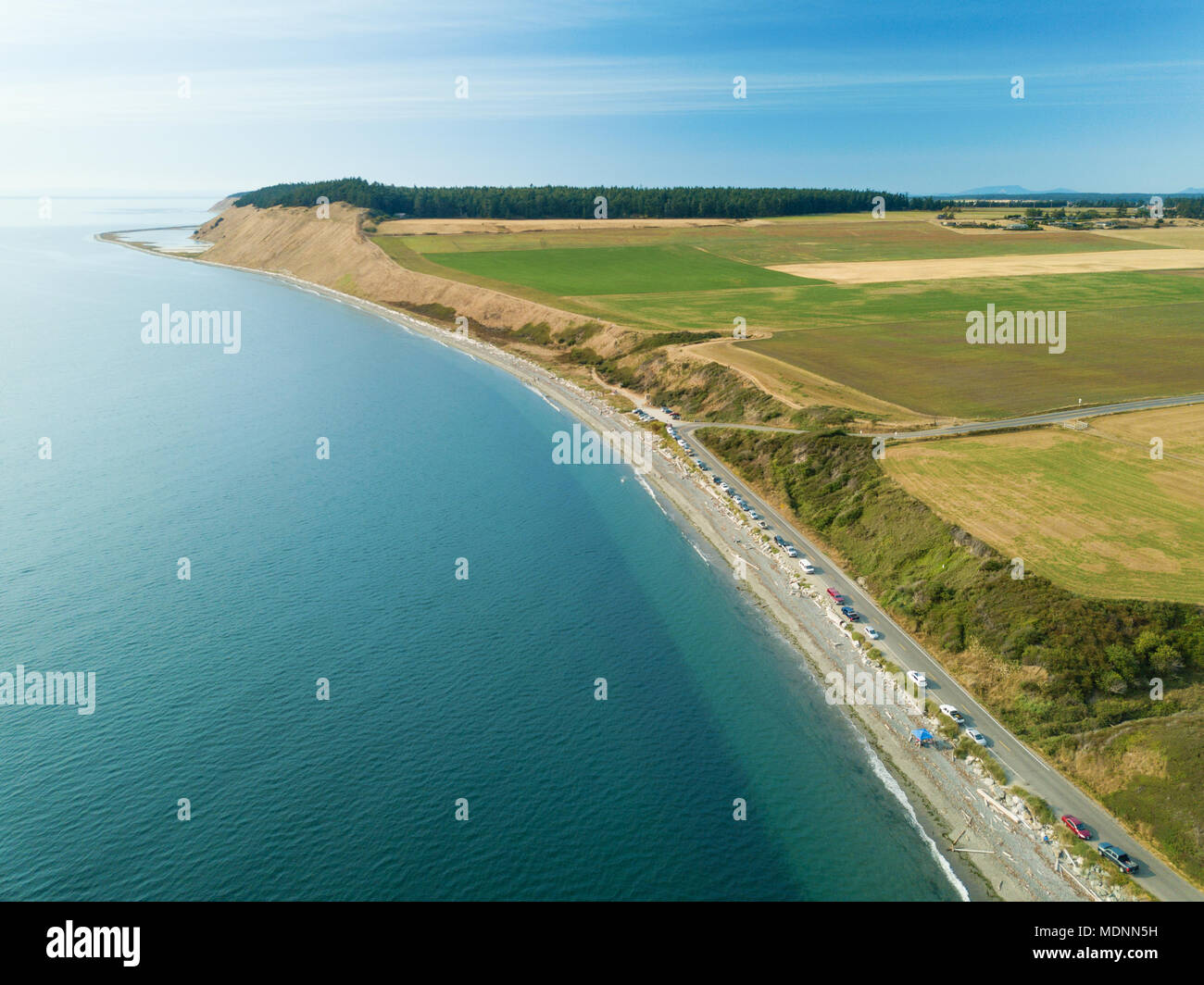 Aerial view of Ebey's Landing National Historic Reserve on Whidbey Island in Washington State. Stock Photo