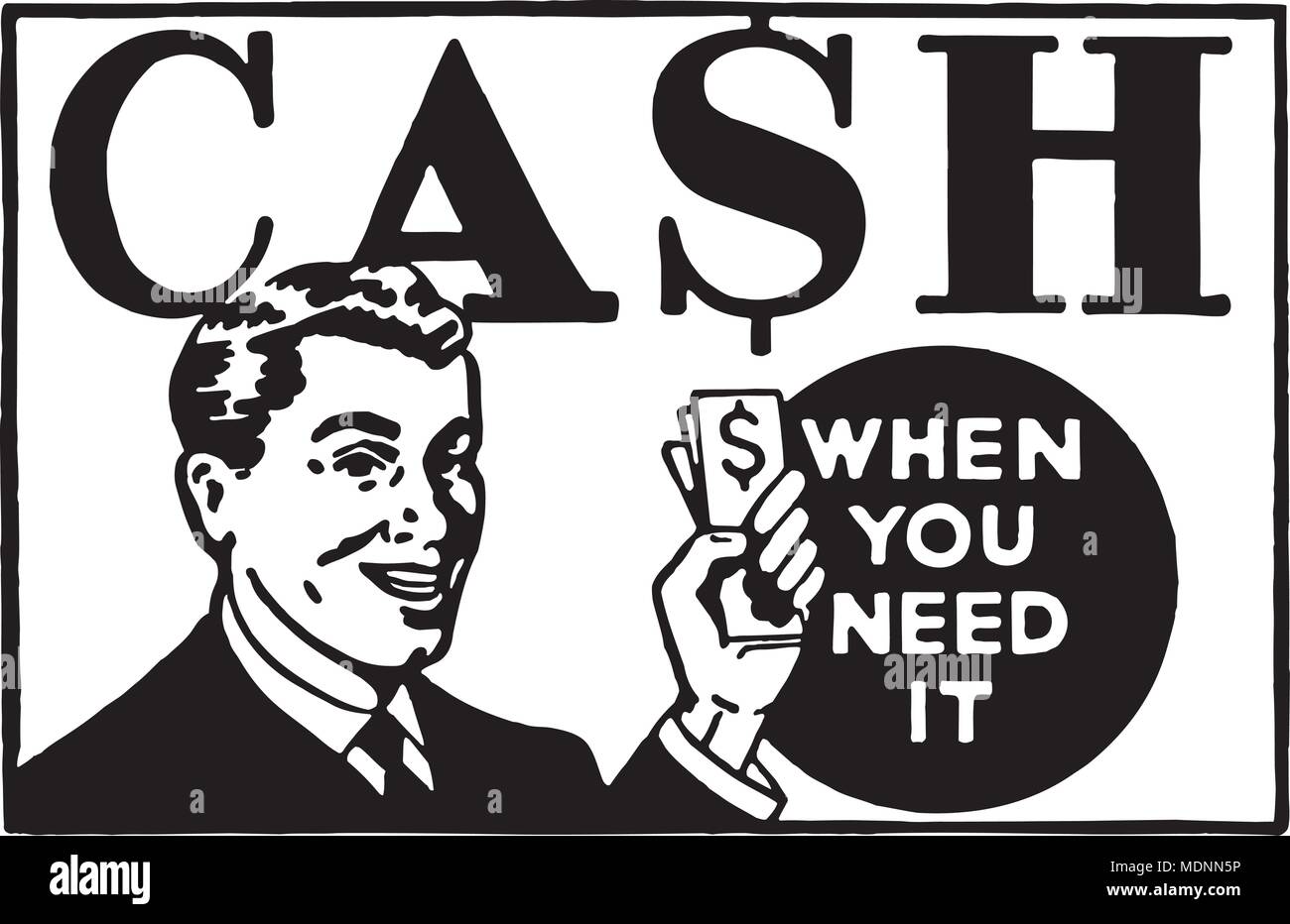 Cash When You Need It 3 - Retro Ad Art Banner Stock Vector