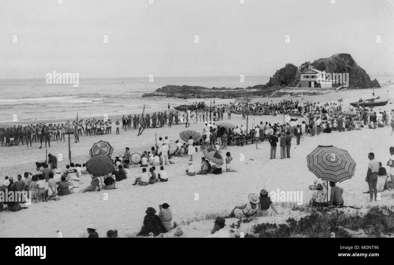 Surf life saving carnival at Currumbin Beach, ca 1940 Stock Photo