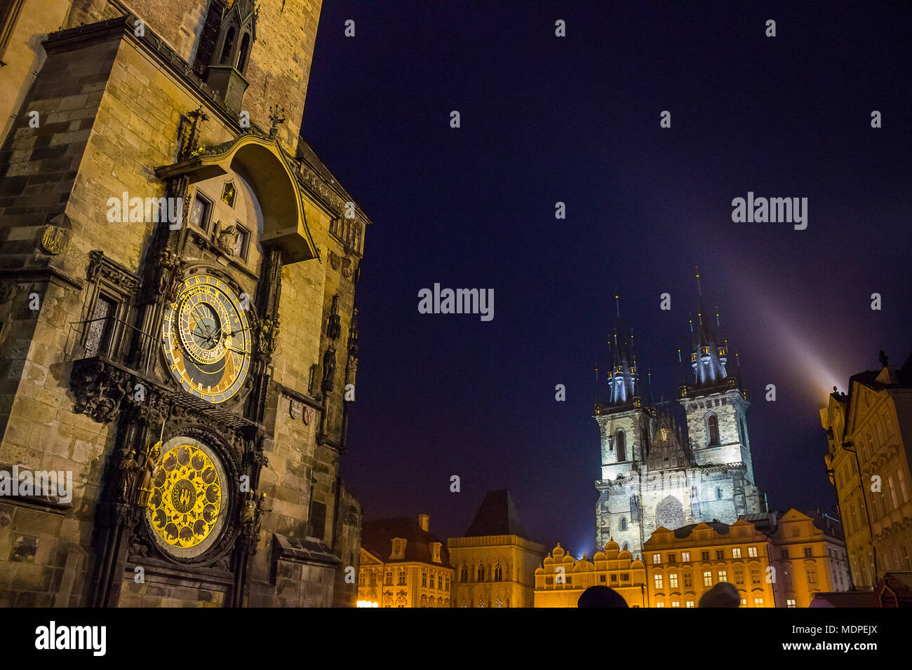 View of Old Town Square at night in Prague Stock Photo