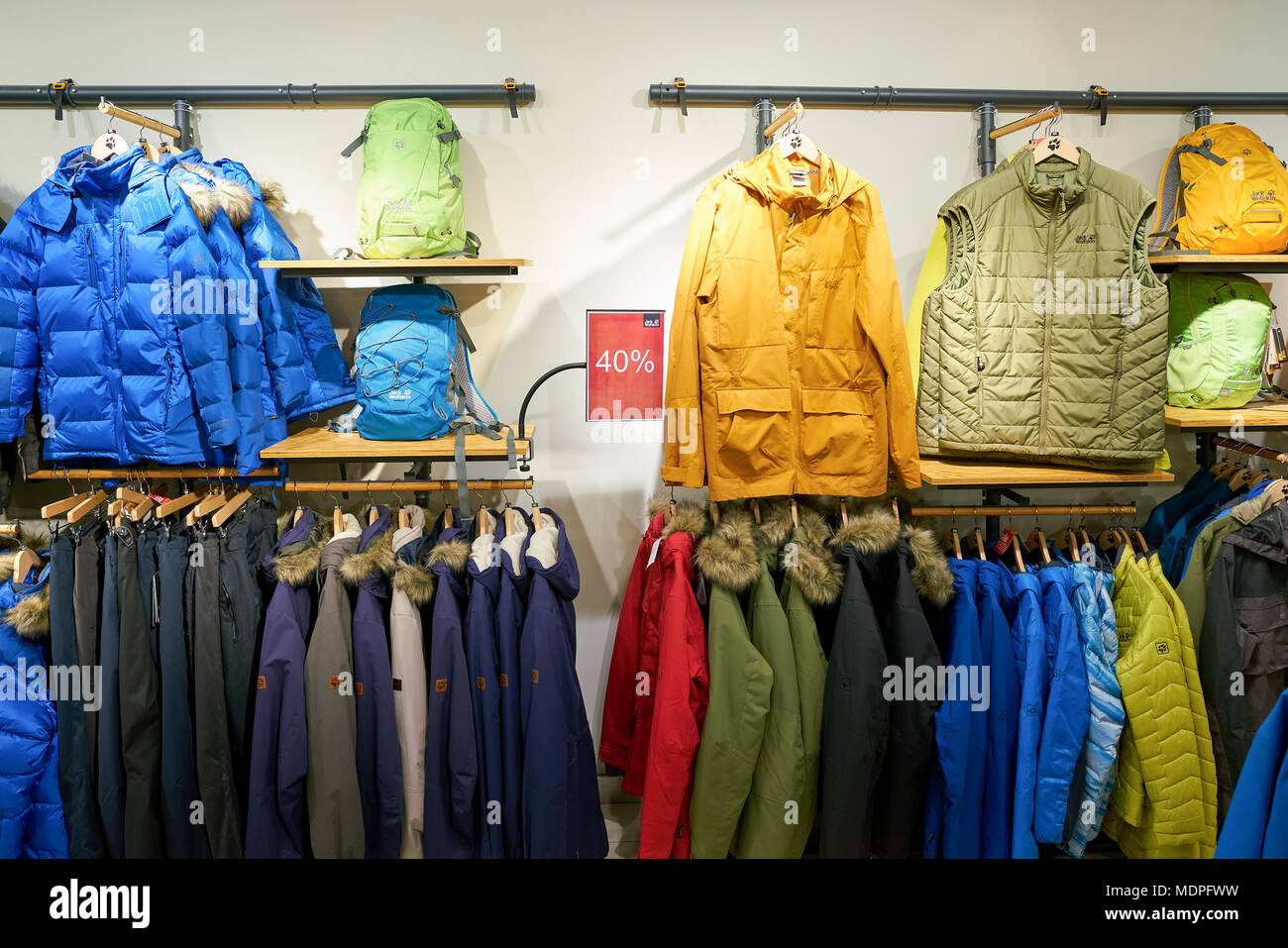 SAINT PETERSBURG, RUSSIA - CIRCA OCTOBER, 2017: inside Jack Wolfskin store  in Saint Petersburg. Jack Wolfskin is a major German producer of outdoor we  Stock Photo - Alamy