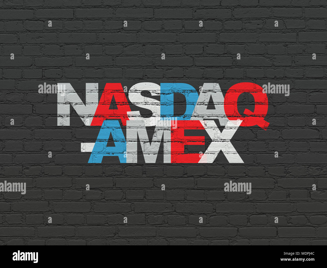 Stock market indexes concept: Painted multicolor text NASDAQ-AMEX on Black Brick wall background Stock Photo