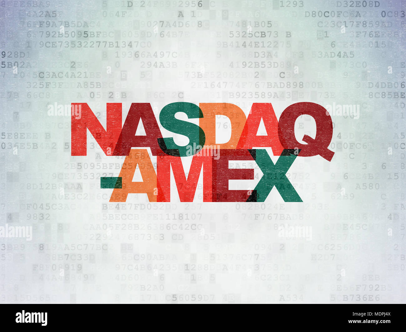 Stock market indexes concept: Painted multicolor text NASDAQ-AMEX on Digital Data Paper background Stock Photo