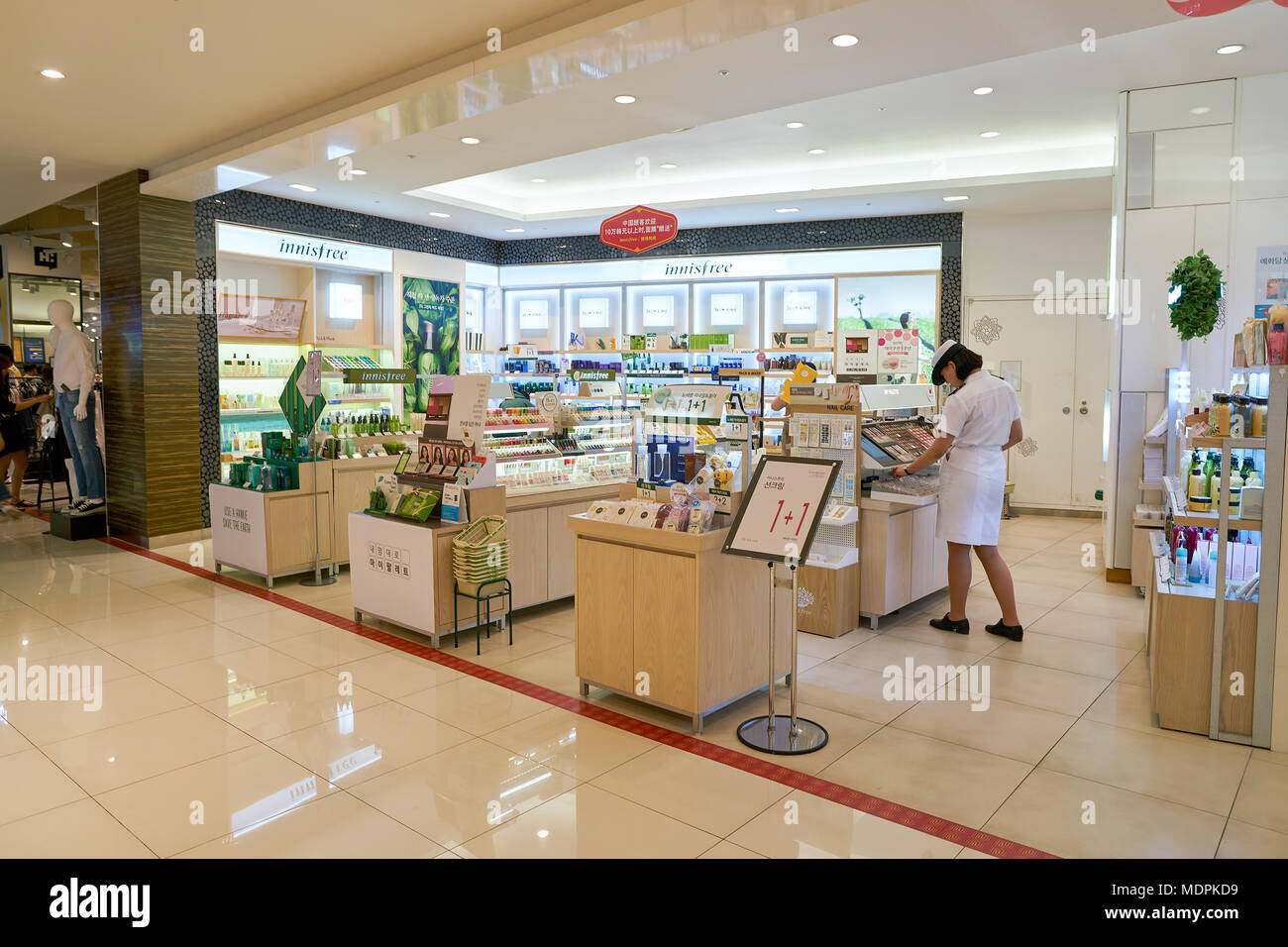 BUSAN, SOUTH KOREA - MAY 28, 2017: innisfree shop at Lotte Department Store in Busan. Stock Photo