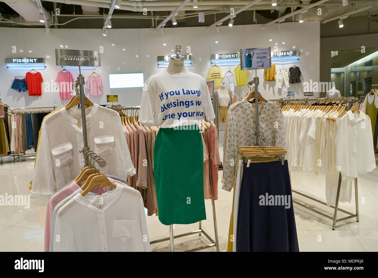 BUSAN, SOUTH KOREA - MAY 28, 2017: a clothing store at Lotte Department ...