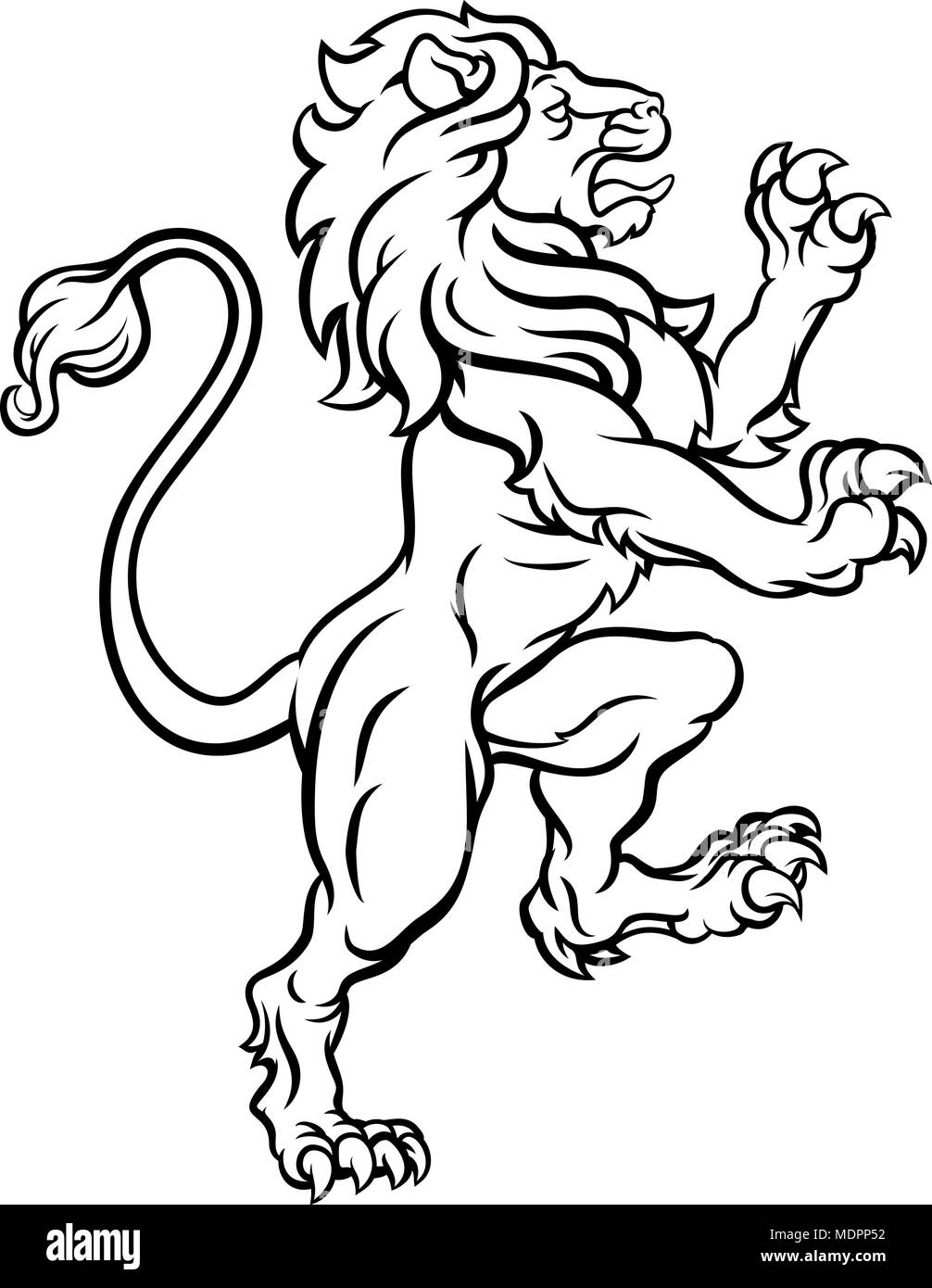 Lion Standing Rampant Heraldic Crest Stock Vector
