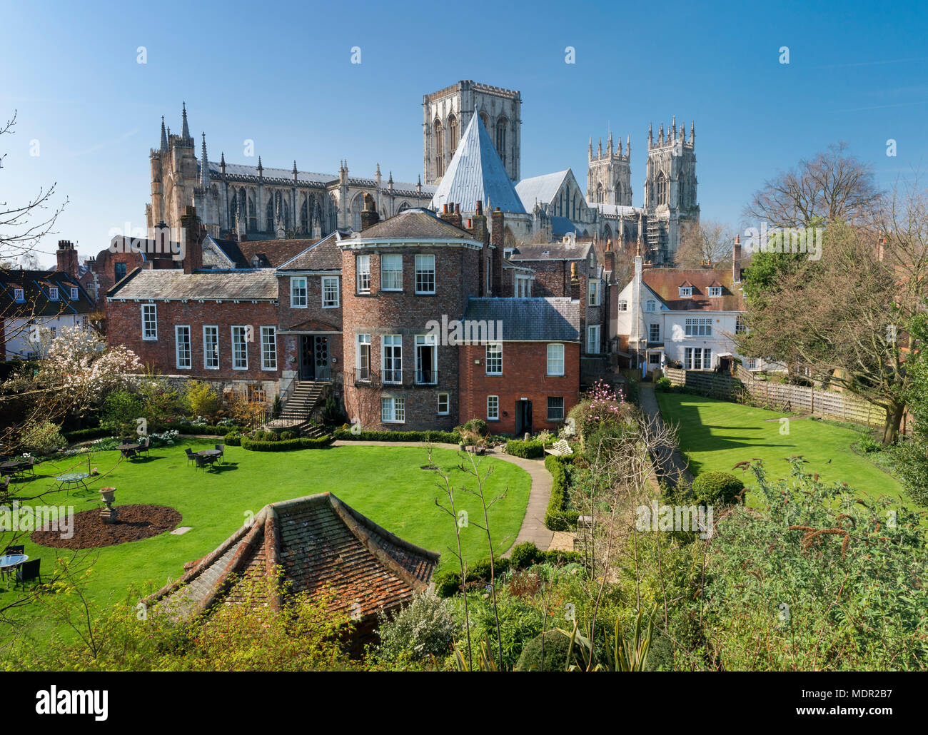 York Minster and Grays Court photographed from the Bar Walls, York, North Yorkshire, England. Stock Photo