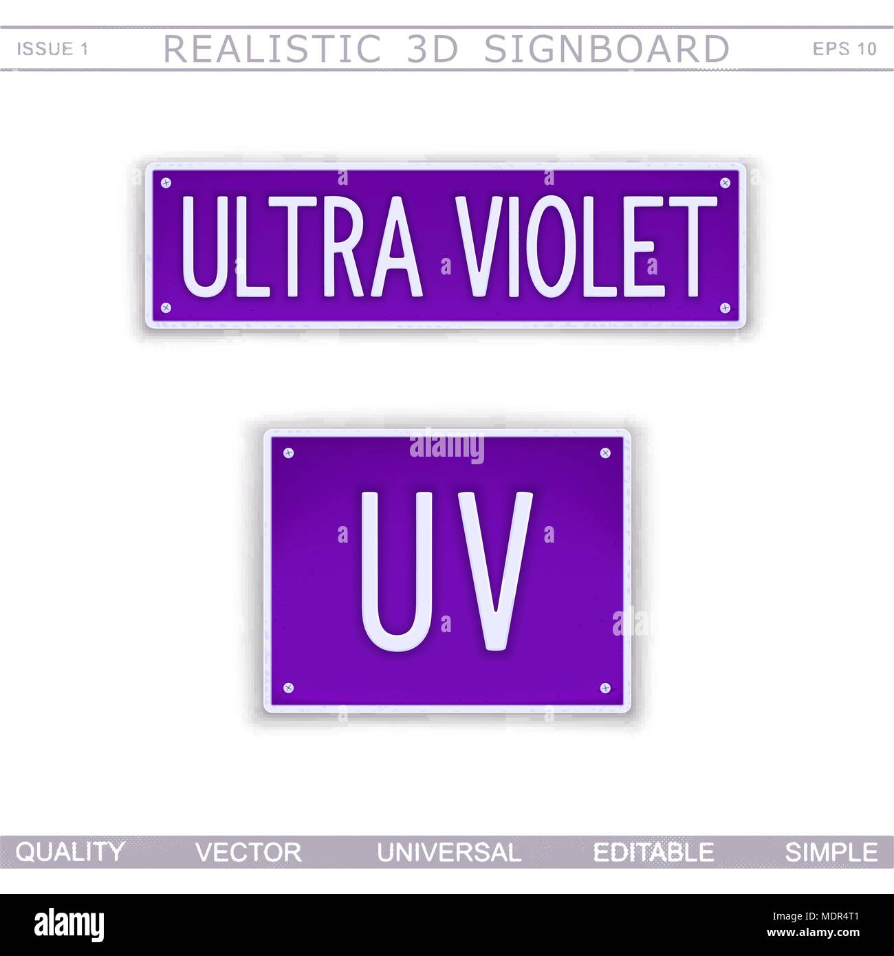 Ultra violet. UV radiation. Signboard, stylized car license plate. Top view. Vector design elements Stock Vector