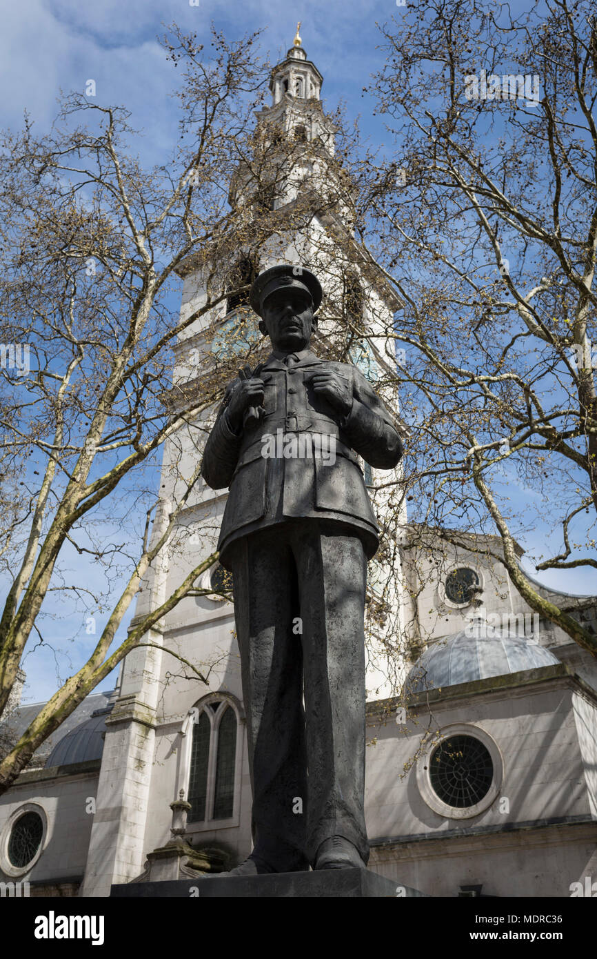 The statue of Royal Air Force Air Chief Marshal Lord Dowding,  outside St Clement Danes (RAF) church, on 17th April 2018, in London, England. Hugh Caswall Tremenheere Dowding, 1st Baron Dowding, GCB, GCVO, CMG (24 April 1882 – 15 February 1970) was an officer in the Royal Air Force. He served as a fighter pilot and then as commanding officer of No. 16 Squadron during the First World War. During the inter-war years he became Air Officer Commanding Fighting Area, Air Defence of Great Britain and then joined the Air Council as Air Member for Supply and Research. He was Air Officer Commanding RAF  Stock Photo