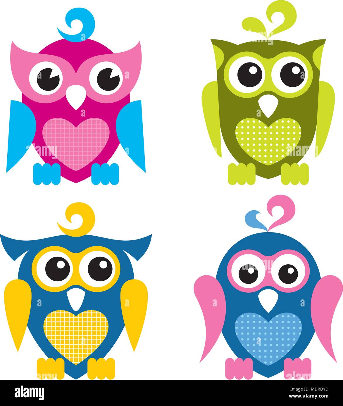 Vector illustration of cute owls isolated on white Stock Vector Image ...