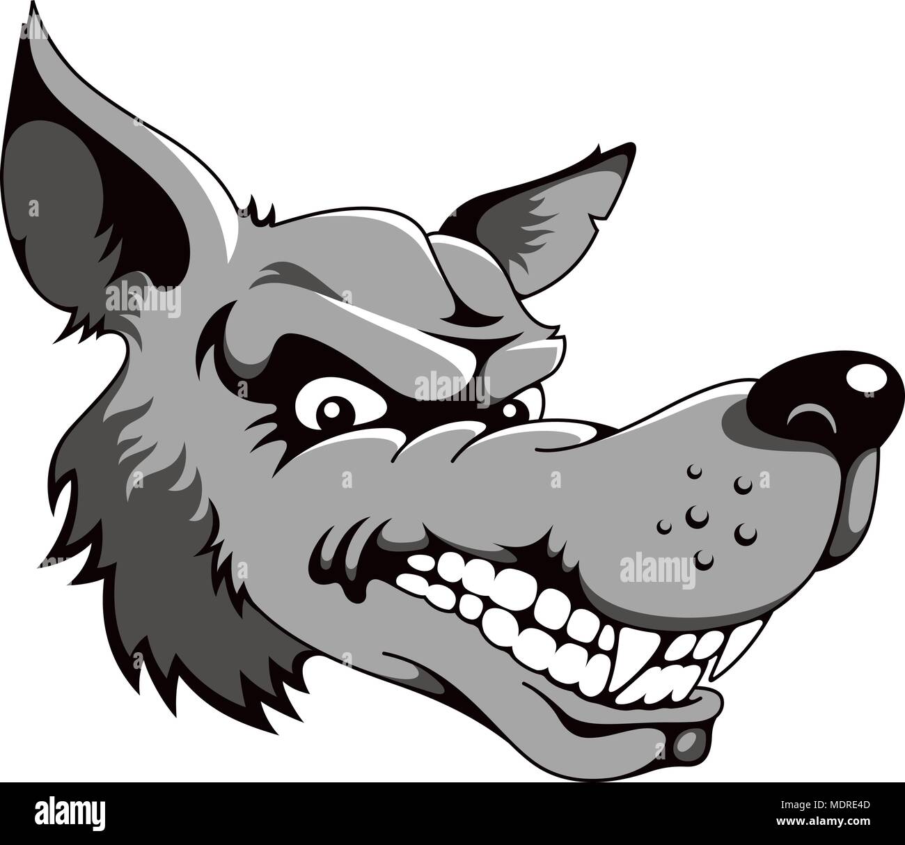 Head of wolf in cartoon style isolated on white. This vector illustration can be used as a print on T-shirts, tattoo element or other uses Stock Vector