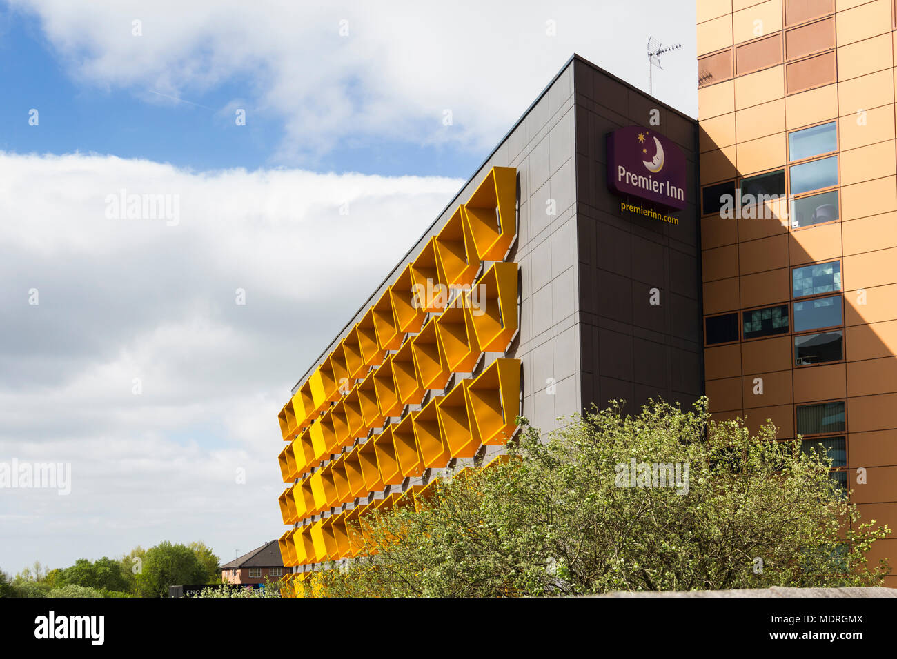 Premier Inn hotel building, Angeloume Way/ Bury. Completed in 2011, designed to maximise natural inside but minimise solar overheating. Stock Photo