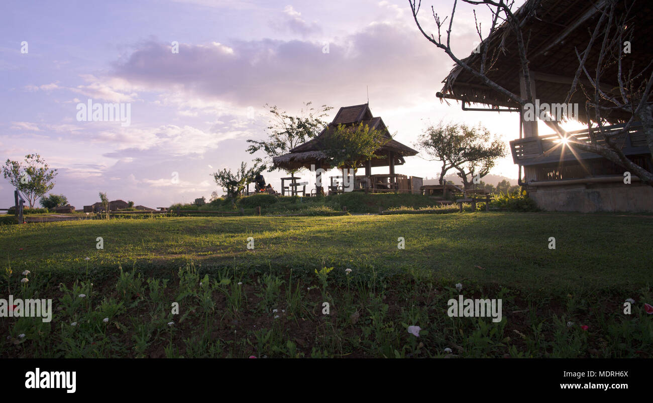Chiang Mai, Thailand - September 14, 2013: Rare view without crowds at Moncham mountain farm and restaurant, one of the regions popular destinations f Stock Photo