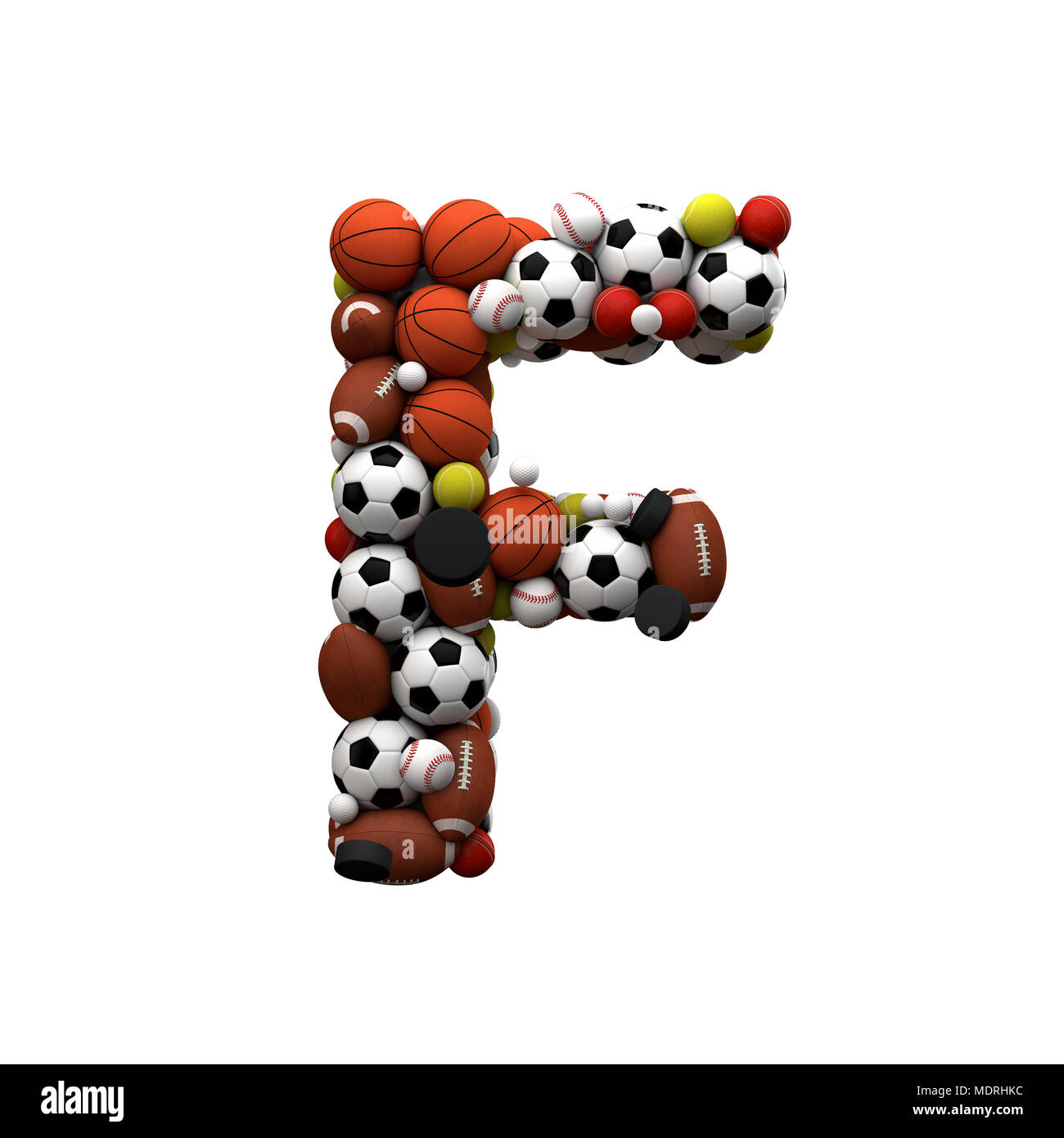 Letter F Font Made From Sports Balls 3d Rendering Stock Photo Alamy