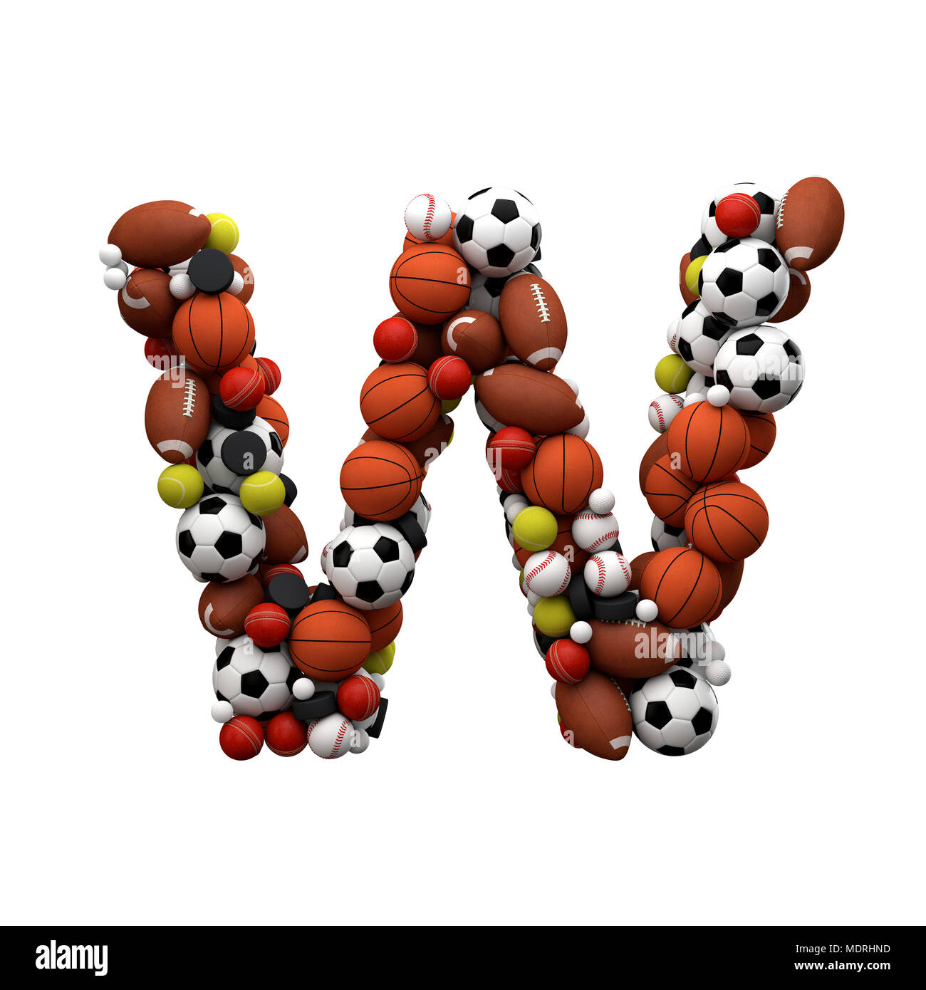 Letter W. Font made from sports balls. 3D Rendering Stock Photo - Alamy