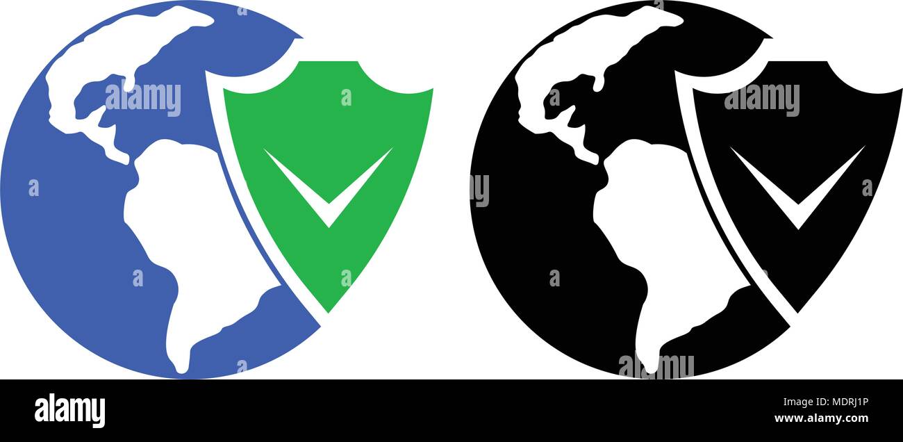 Earth and shield icon. Vector icon. Flat style Stock Vector