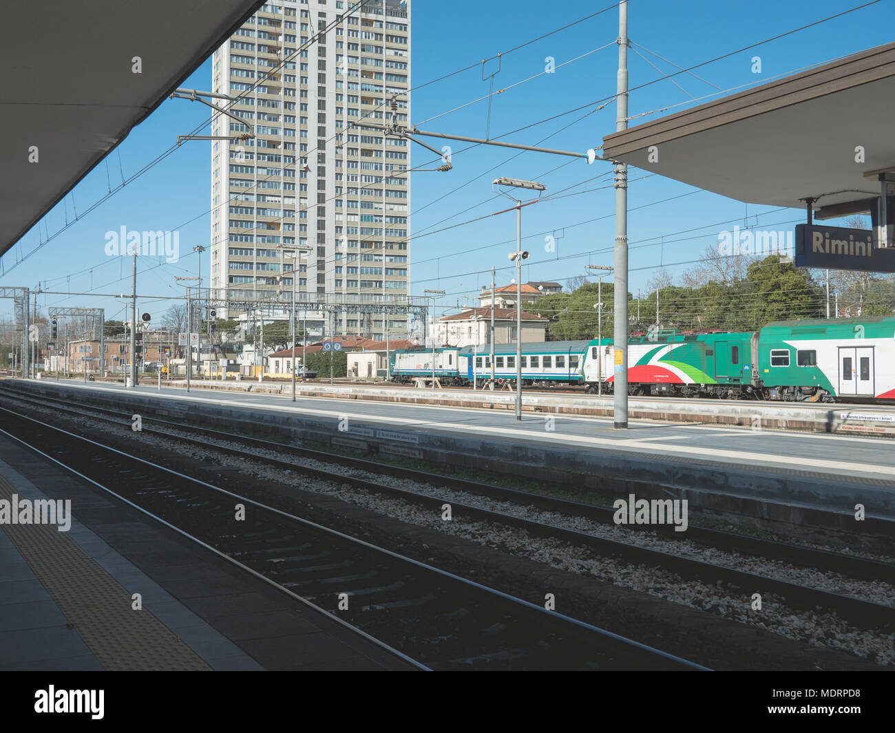 Rimini skyscraper from train station Stock Photo - Alamy