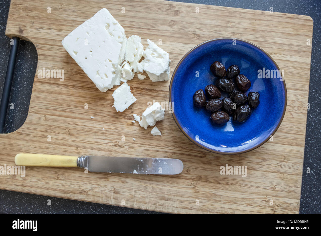 Feta and a dish of olives Stock Photo
