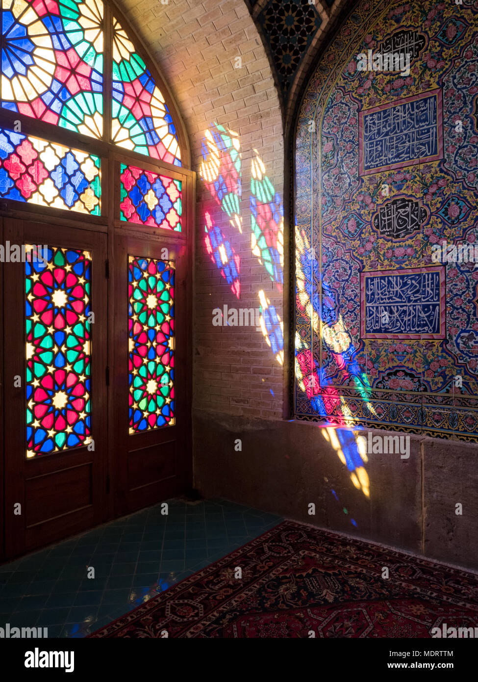 Nasir AlMulk Mosque colored glass, Shiraz, Iran Stock Photo Alamy