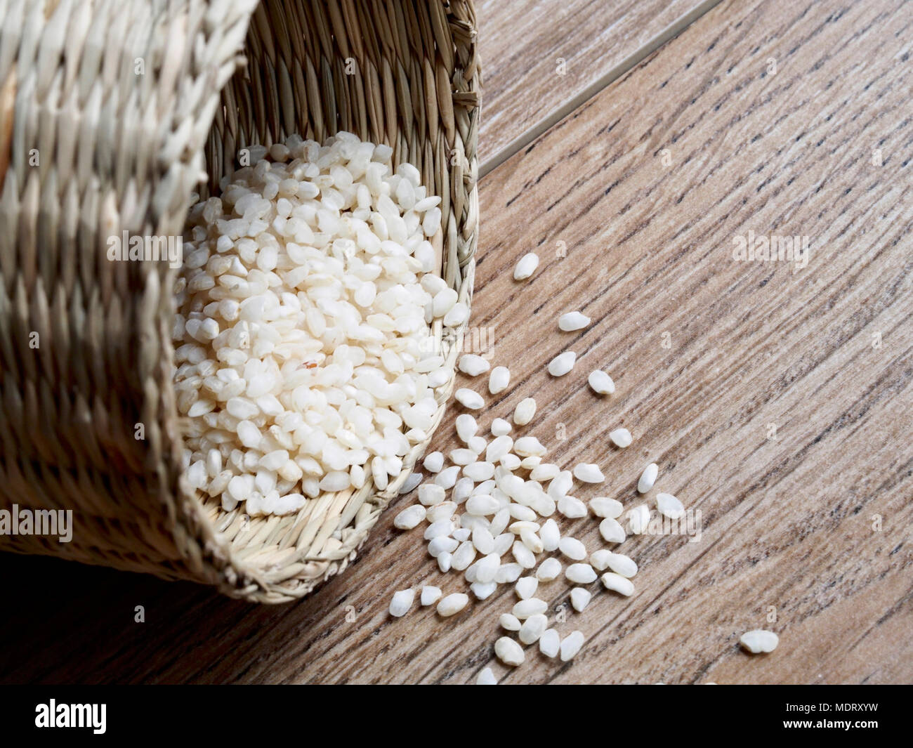 Raw bomba white rice Stock Photo