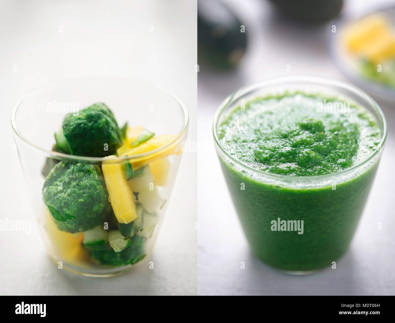 Step 1 green smoothie ingredients (pineapple, spinach, kale, avocado