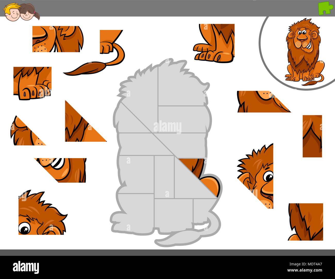 Cartoon Illustration of Educational Jigsaw Puzzle Game for Children ...