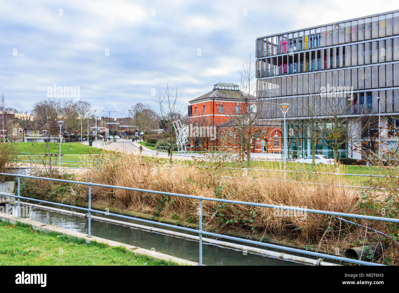 The New River Village housing development in Hornsey, North London, UK, next to the New River Stock Photo