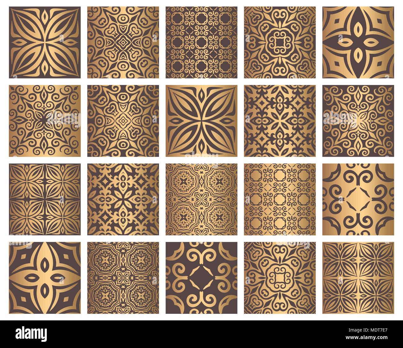 Vector Tiles Patterns Seamless Flourish Backgrounds With Golden