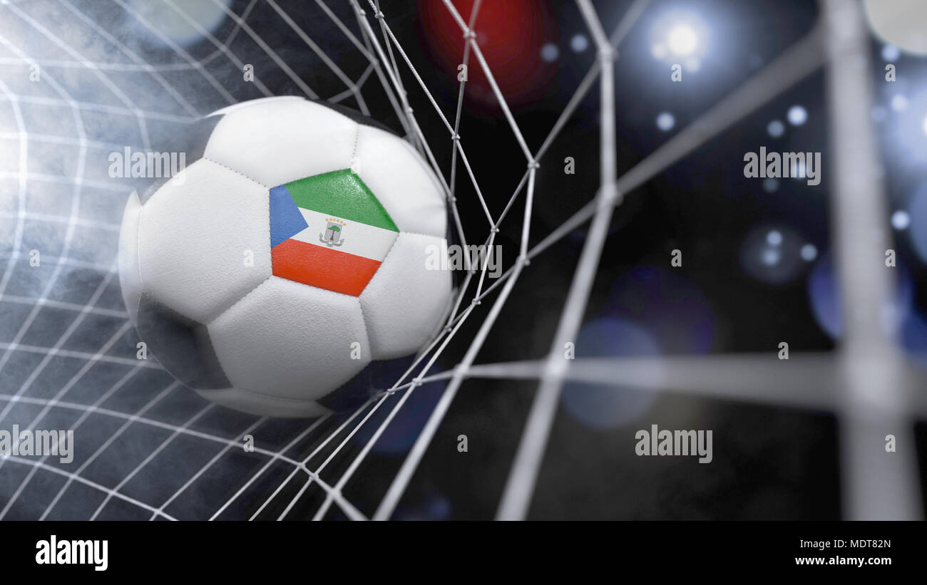 Very realistic rendering of a soccer ball with the flag of Equatorial Guinea in the net.(series) Stock Photo