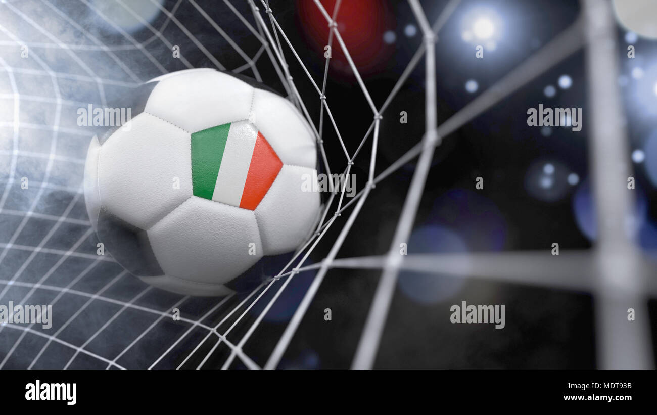 Very realistic rendering of a soccer ball with the flag of Italy in the net.(series) Stock Photo