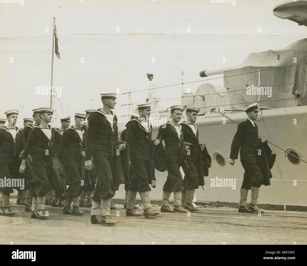 Group of naval reserves arrive on the docks ready for. Location: Brisbane, Queensland, Australia  Date: Undated Stock Photo