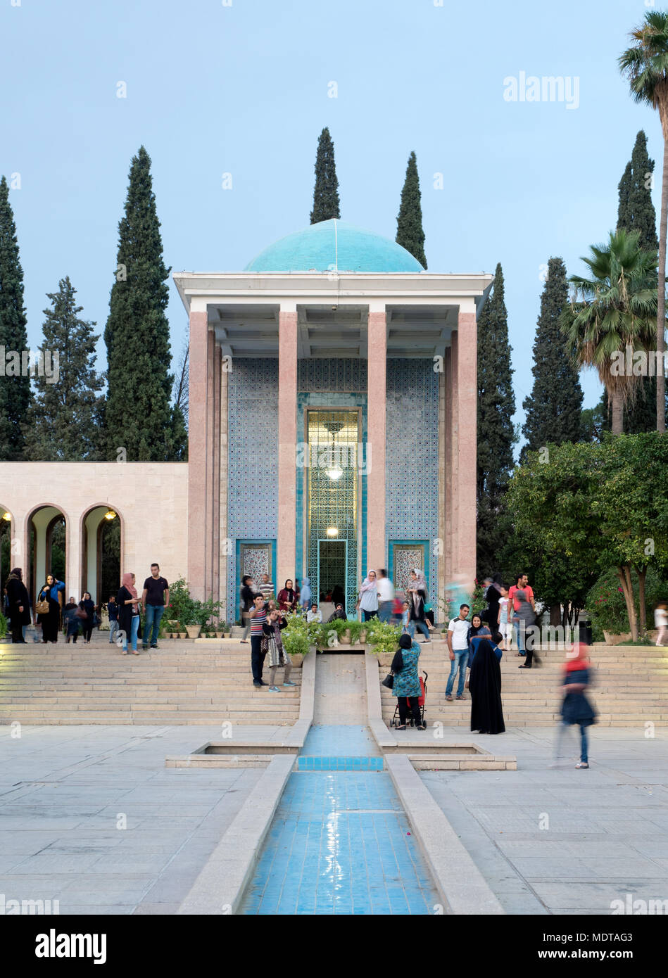 Iranian tourists visiting the Tomb of Saadi, a mausoleum dedicated to the 13th century Persian poet. Shiraz, Iran Stock Photo