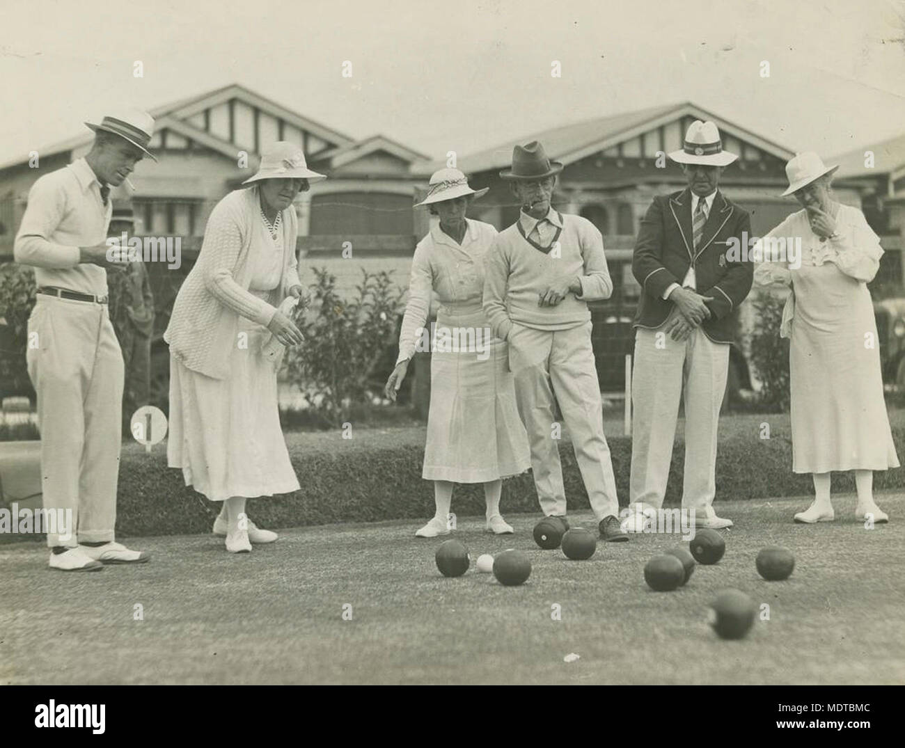 Mixed bowling at the opening day of the Kedron Ladies. Location: Brisbane, Queensland, Australia  Date: Undated  Description: Gentlemen bowlers were invited to the opening to help make up numbers. Stock Photo