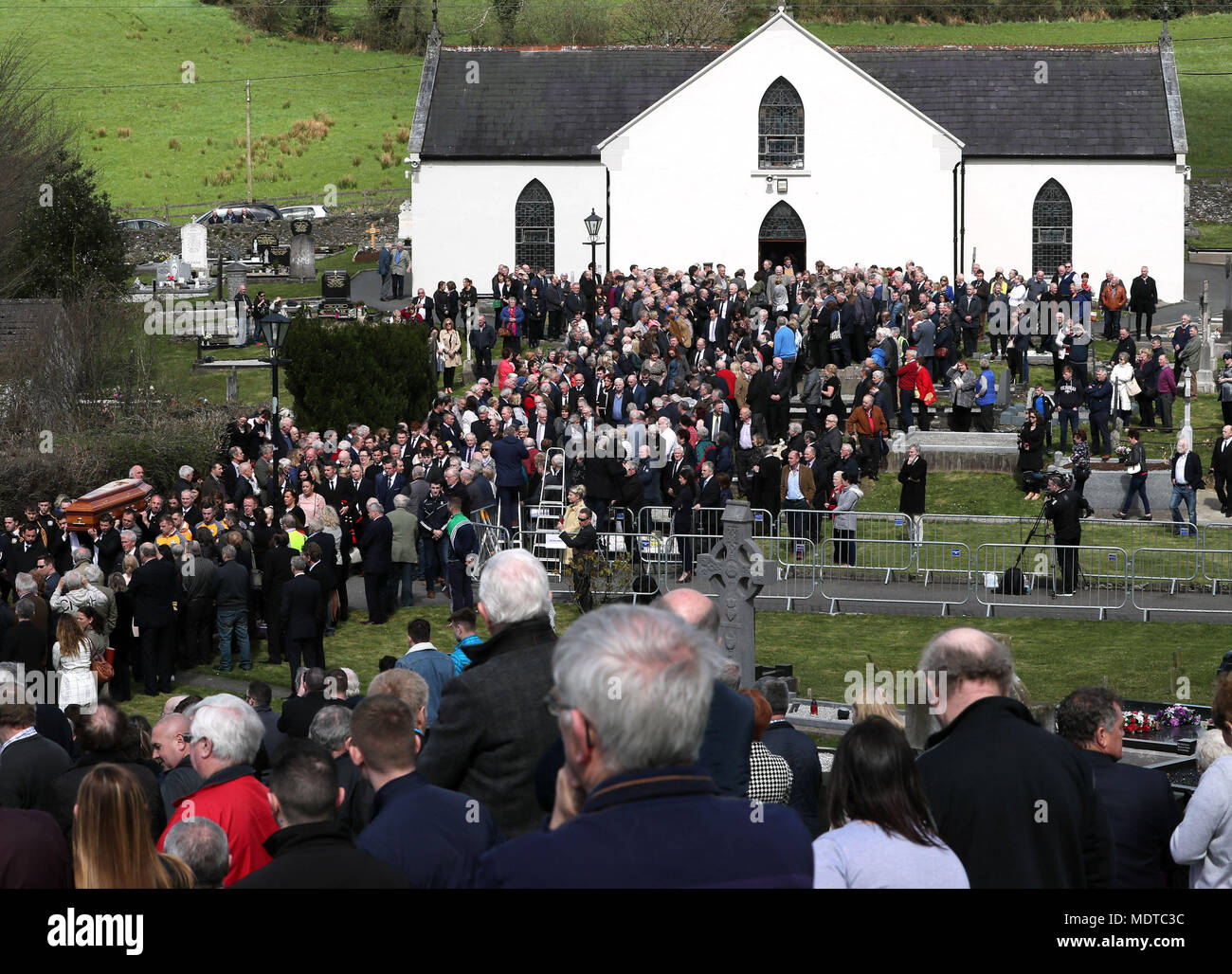 The coffin of Big Tom McBride is taken from Saint Patrick's Church in Oram,  County Monaghan, during the funeral for the funeral of country music star  Stock Photo - Alamy