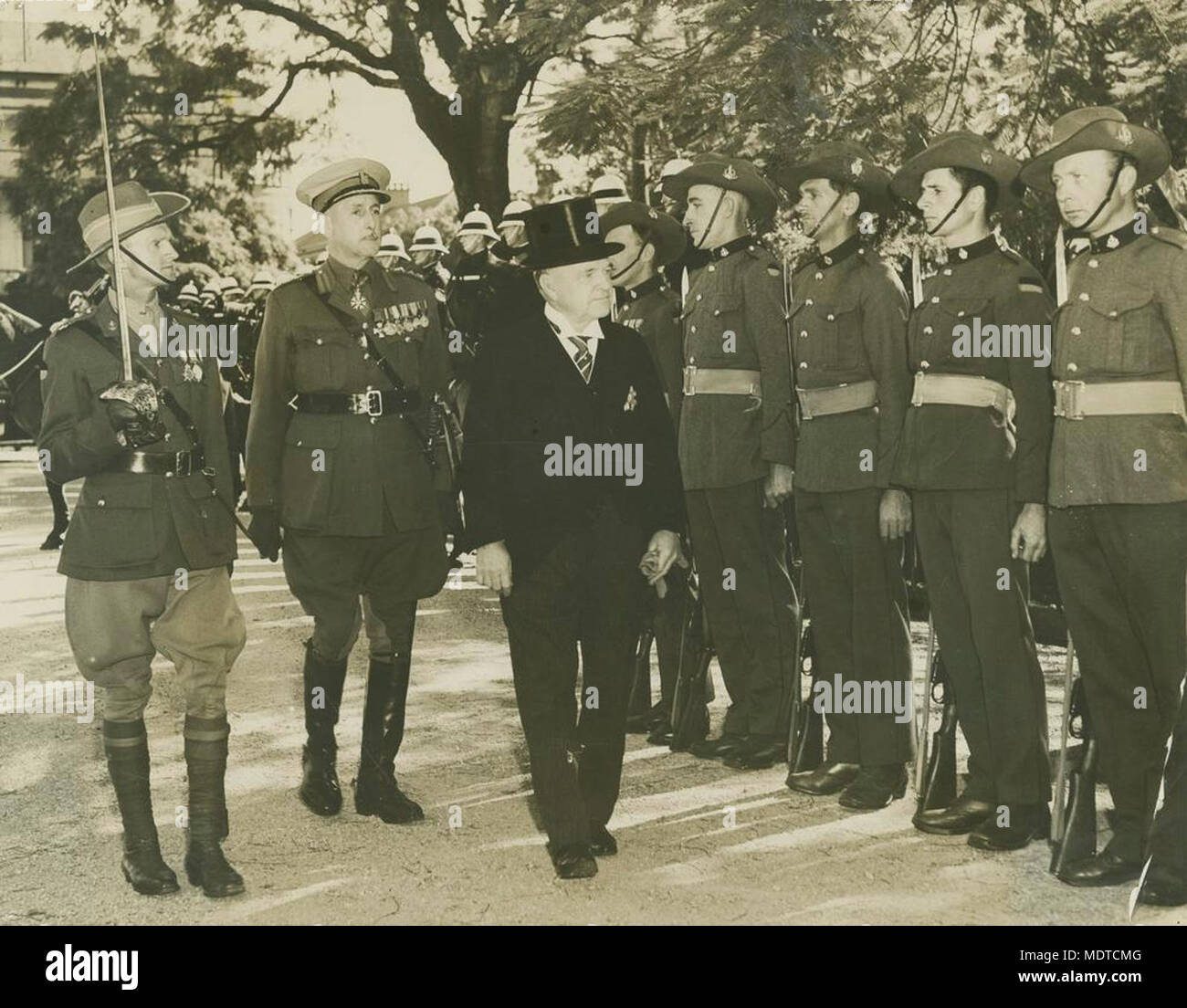 Sir James Blair inspects the Guard of Honour at Parliament. Location