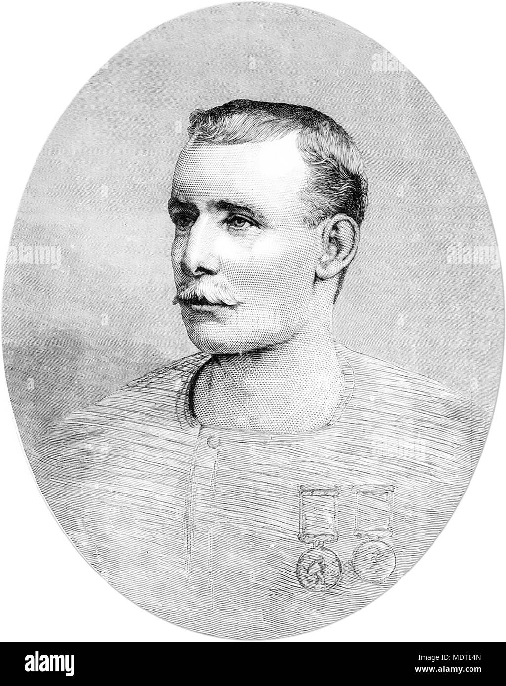 MATTHEW WEBB (1848-1883) First recorded person to swim the English Channel.  He did this on 25 August 1875. Portrait dates from 1883. Stock Photo