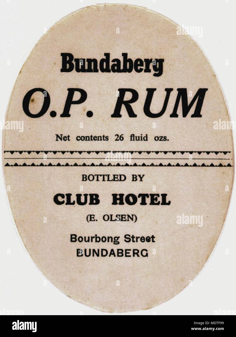 Bundaberg O P Rum label. Stock Photo