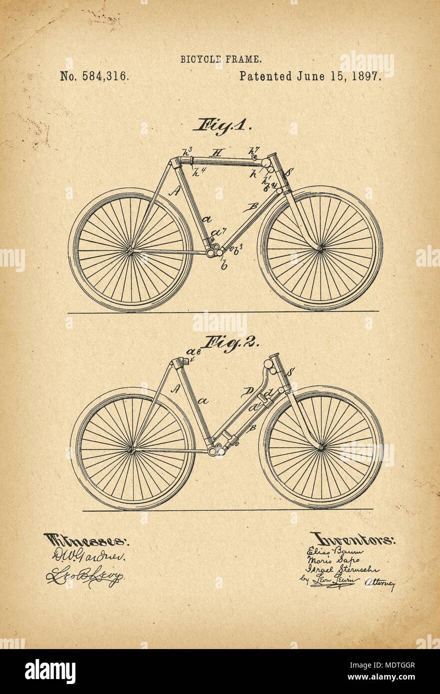1897 Patent Velocipede Bicycle history invention Stock Photo Alamy