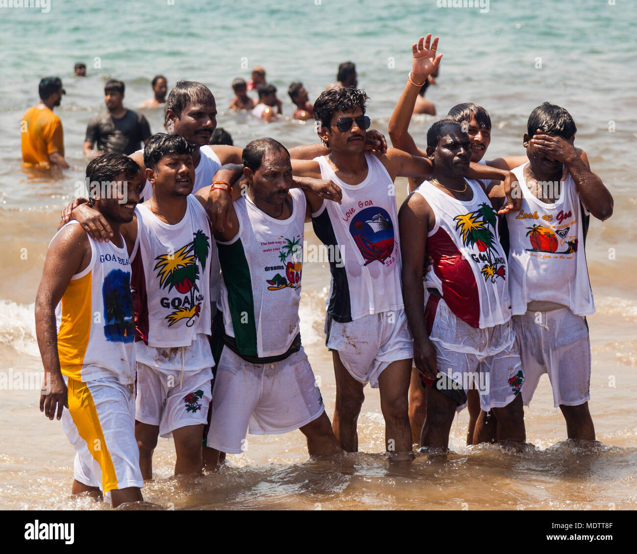 Goa / India - March 02, 2018. A group of gentlemen enjoying the festival of Holi. Stock Photo