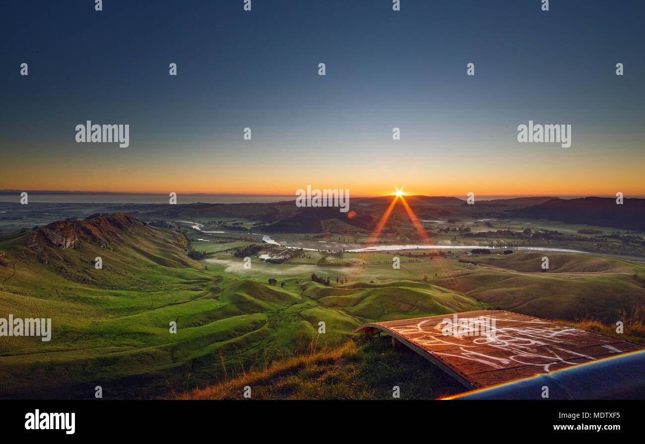 The view from the Te Mata Peak, Napier, Hawkes Bay, New Zealand at sunrise hour. Stock Photo