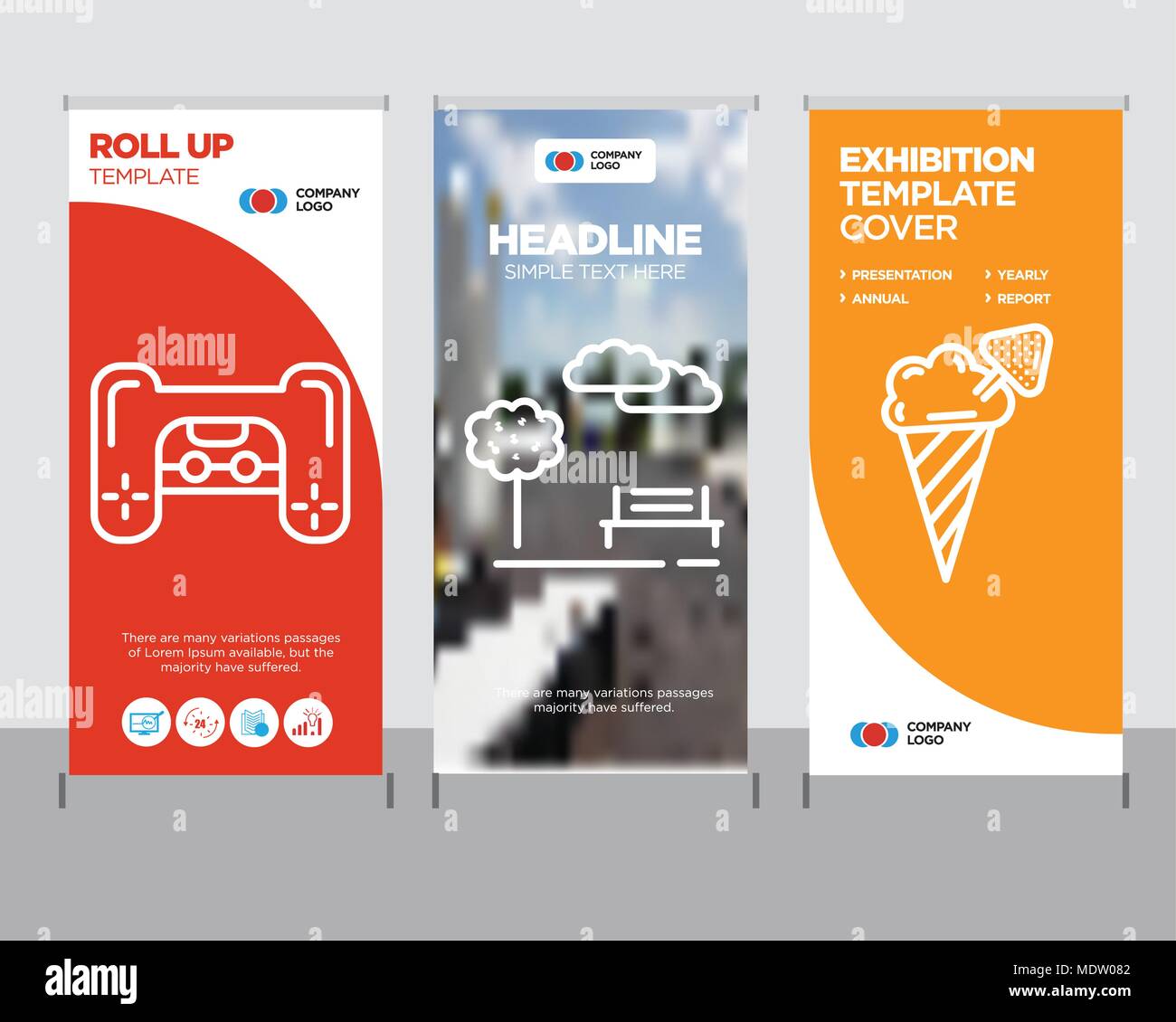 Ice cream modern business roll up banner design template, Park creative poster stand or brochure concept, Playstation cover publication Stock Vector