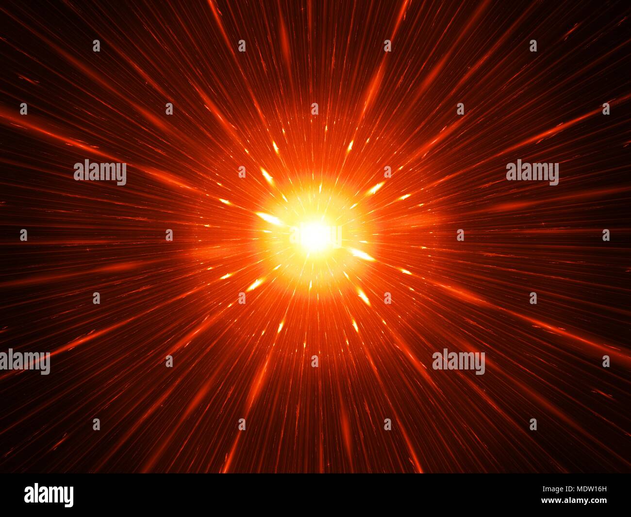 Fiery glowing red laser weapon concept fractal, computer generated abstract background, 3D rendering Stock Photo