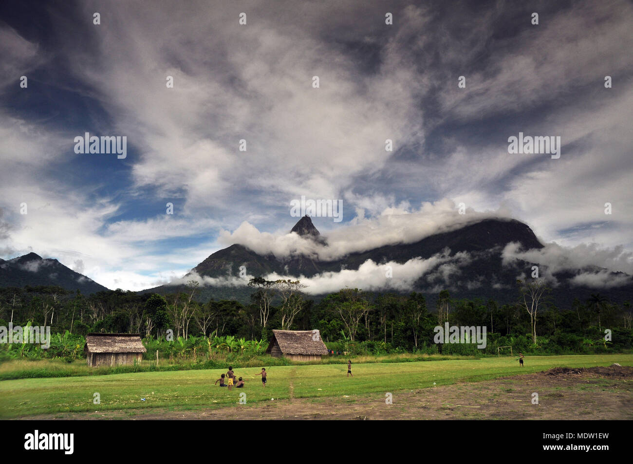 Yanomami children of the village of Marari the runway - Sierra Aramamisi Incidental Stock Photo