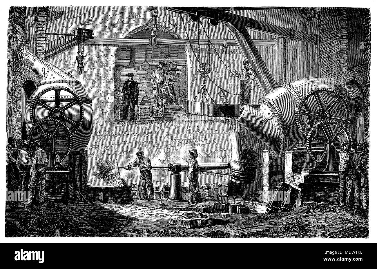 Bessemer, pear-shaped apparatus for the Bessemer steel making,   1872 Stock Photo