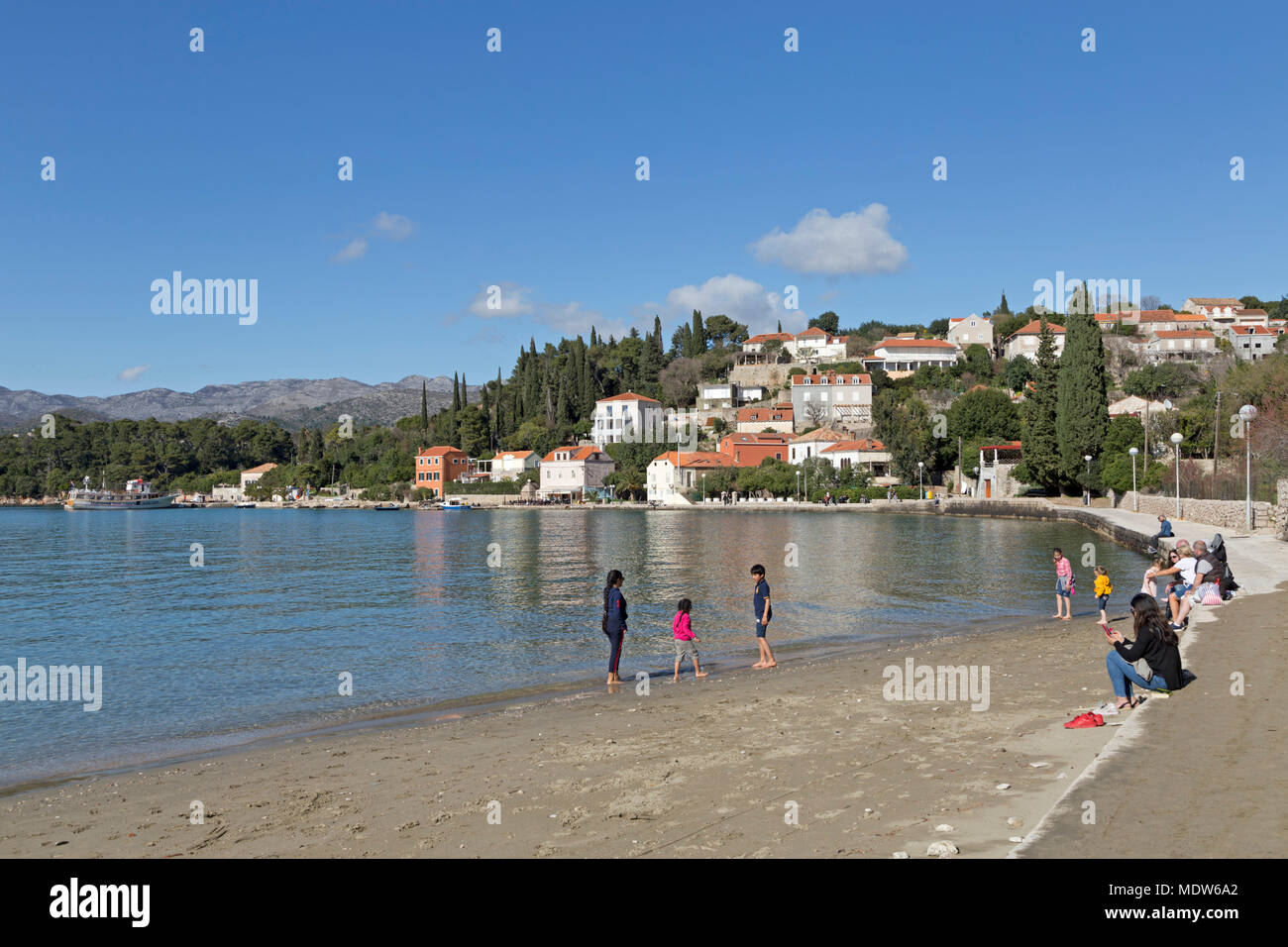 beach, Donje Čelo, Koločep Island, Elaphite Islands, Dalmatia, Croatia Stock Photo